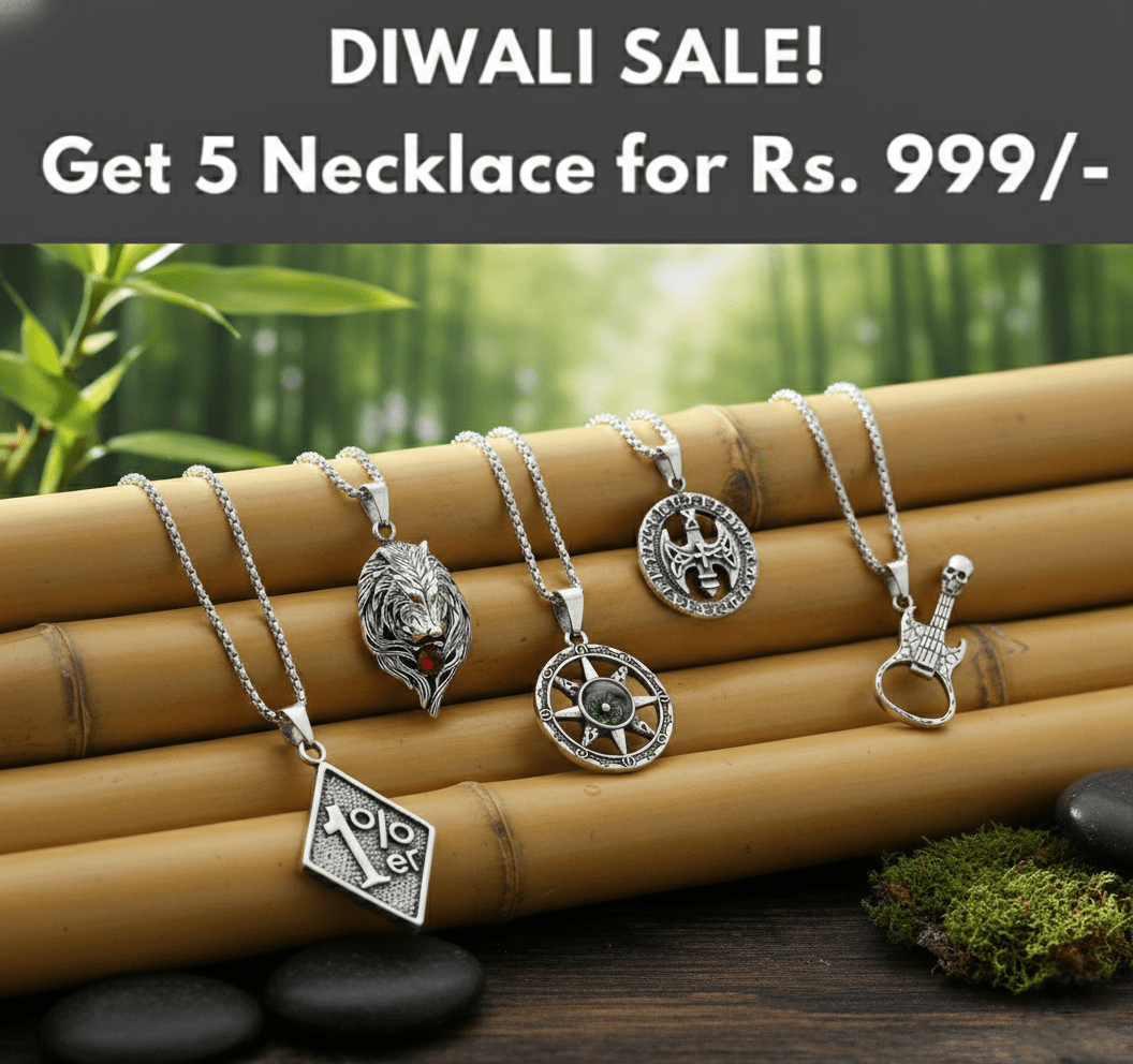 THE MEN THING Pack of 5 Alloy Pendants with 24 inch Stainless Steel Chains for Men & Boys