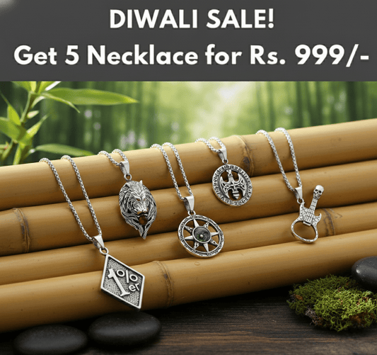 THE MEN THING Pack of 5 Alloy Pendants with 24 inch Stainless Steel Chains for Men & Boys