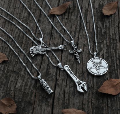 THE MEN THING Pack of 5 Alloy Pendants with 24 inch Stainless Steel Chains for Men & Boys