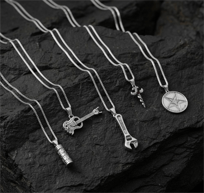 THE MEN THING Pack of 5 Alloy Pendants with 24 inch Stainless Steel Chains for Men & Boys