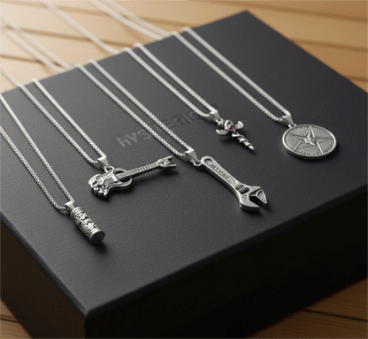 THE MEN THING Pack of 5 Alloy Pendants with 24 inch Stainless Steel Chains for Men & Boys