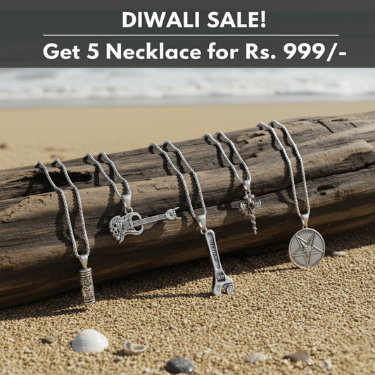 THE MEN THING Pack of 5 Alloy Pendants with 24 inch Stainless Steel Chains for Men & Boys