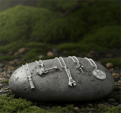 THE MEN THING Pack of 5 Alloy Pendants with 24 inch Stainless Steel Chains for Men & Boys