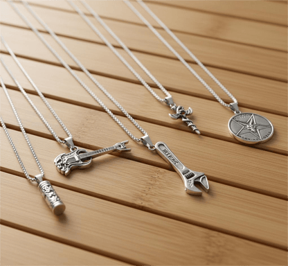 THE MEN THING Pack of 5 Alloy Pendants with 24 inch Stainless Steel Chains for Men & Boys