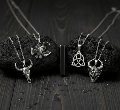 THE MEN THING Pack of 5 Alloy Pendants with 24 inch Stainless Steel Chains for Men & Boys