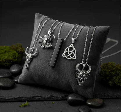 THE MEN THING Pack of 5 Alloy Pendants with 24 inch Stainless Steel Chains for Men & Boys