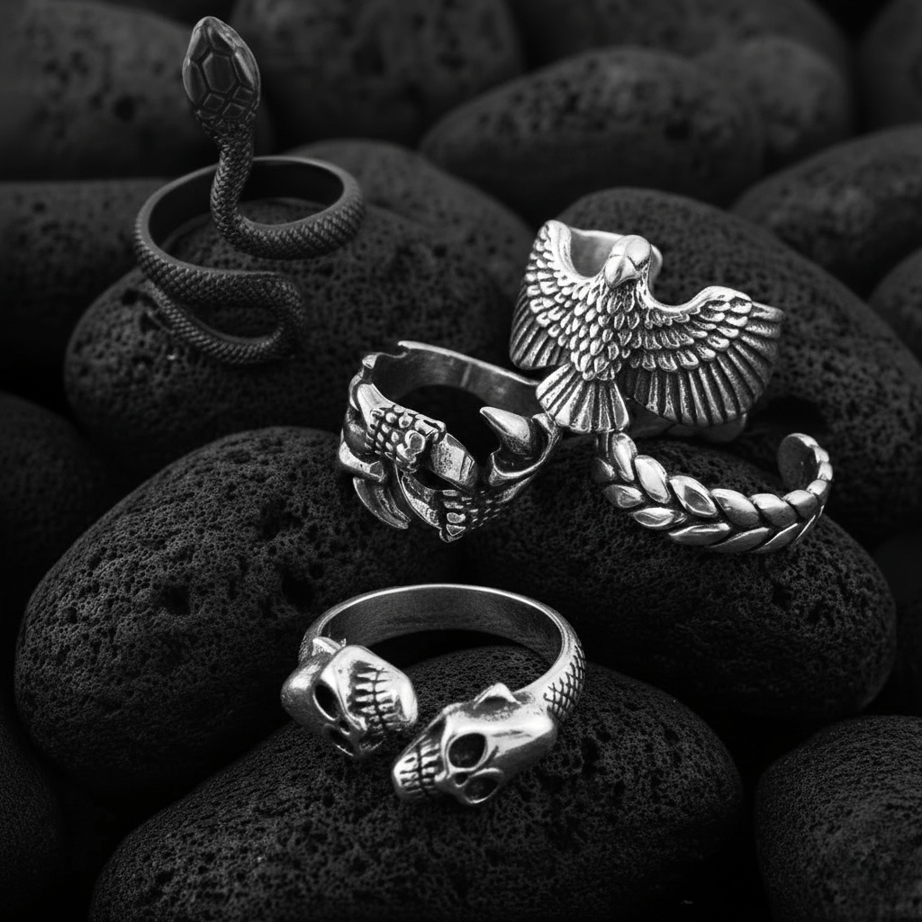 THE MEN THING Pack of 5 Alloy Rings for Men & Boys