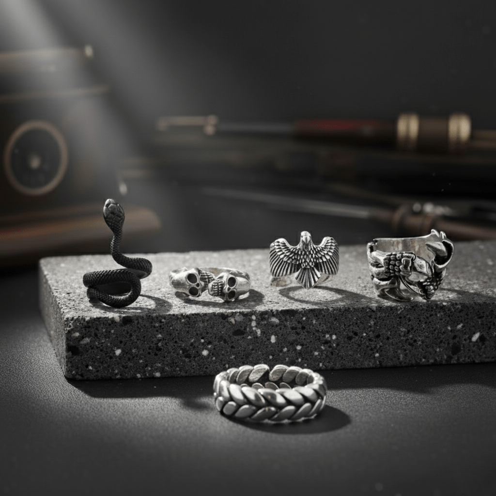 THE MEN THING Pack of 5 Alloy Rings for Men & Boys