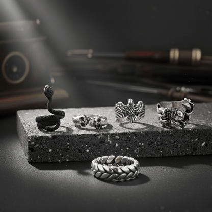 THE MEN THING Pack of 5 Alloy Rings for Men & Boys