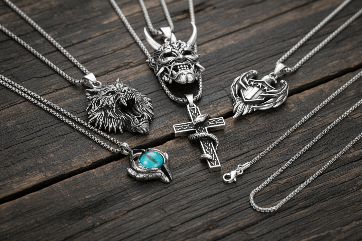 THE MEN THING Pack of 6  Pendants with Chains  for Men & Boys