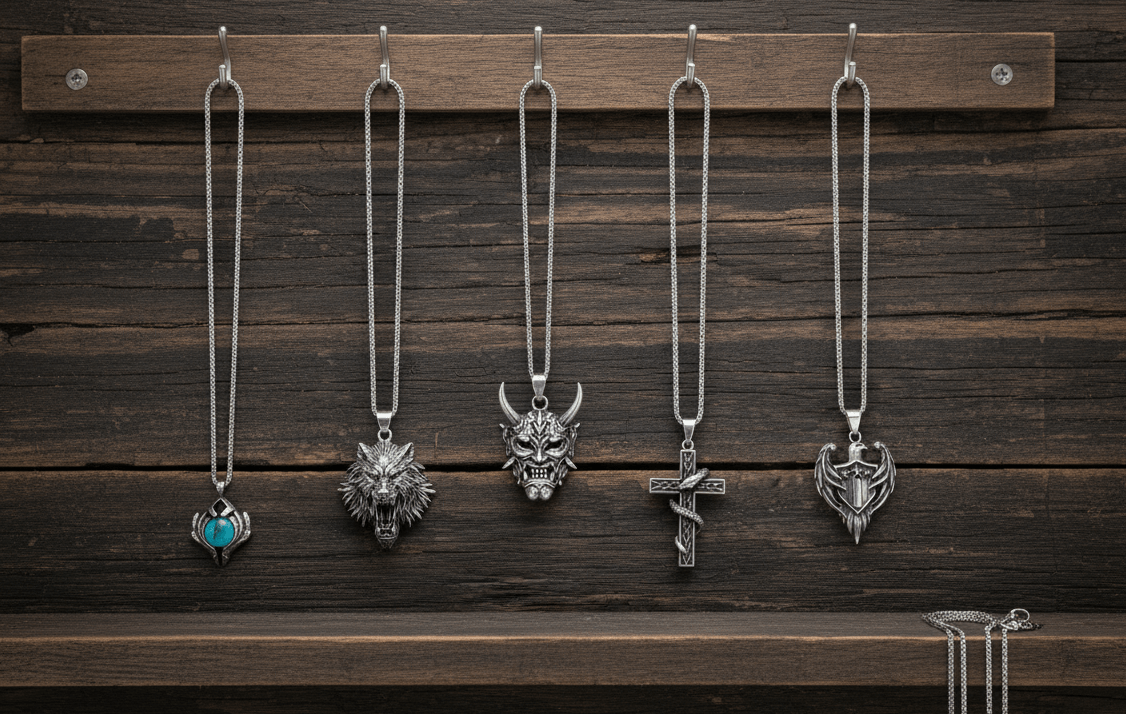 THE MEN THING Pack of 6  Pendants with Chains  for Men & Boys
