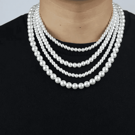 THE MEN THING Pearl / Bead Necklace 20 ROUND PEARL CHOKER  WHITE - Necklace for Men & Boys (16 to 24 Inch) - 1Pc.
