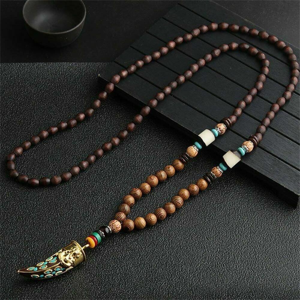 THE MEN THING Pearl / Bead Necklace BOHEMIAN WOOD GANESHA - Handmade Wood Beads Necklace with Ganesh Pendant Long Necklace for Men & Boys (36 Inch)