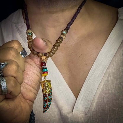 THE MEN THING Pearl / Bead Necklace BOHEMIAN WOOD GANESHA - Handmade Wood Beads Necklace with Ganesh Pendant Long Necklace for Men & Boys (36 Inch)