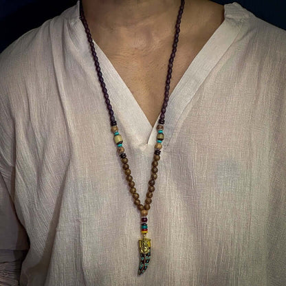 THE MEN THING Pearl / Bead Necklace BOHEMIAN WOOD GANESHA - Handmade Wood Beads Necklace with Ganesh Pendant Long Necklace for Men & Boys (36 Inch)