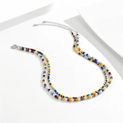 THE MEN THING Pearl / Bead Necklace BOHO STYLE COLOUR - Multi-Layer Beads Necklace for Men & Boys (20 inch)