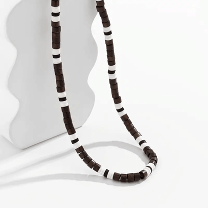 THE MEN THING Pearl / Bead Necklace BROWN TIGER COCO - Seed Beaded Necklace - Brown and White Puka Shells - Stylish Necklace for Men and Boys (21 inches with adjustable cable chain)
