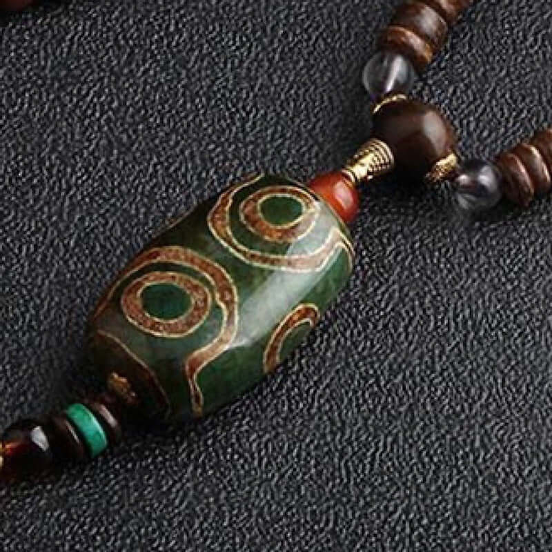 THE MEN THING Pearl / Bead Necklace BUDDHIST MALA - Wood Bead Necklace -  Green Agate Large Dzi Pendant & Necklace Ethnic Long necklace for Men & Boys  (36 Inch)