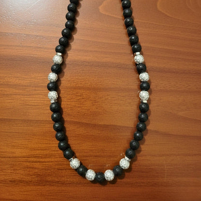 THE MEN THING Pearl / Bead Necklace CAVRIEL - 8mm Beads Necklace with Natural Stone Mens & Boys (19-21 inch with adjustable cable chain)