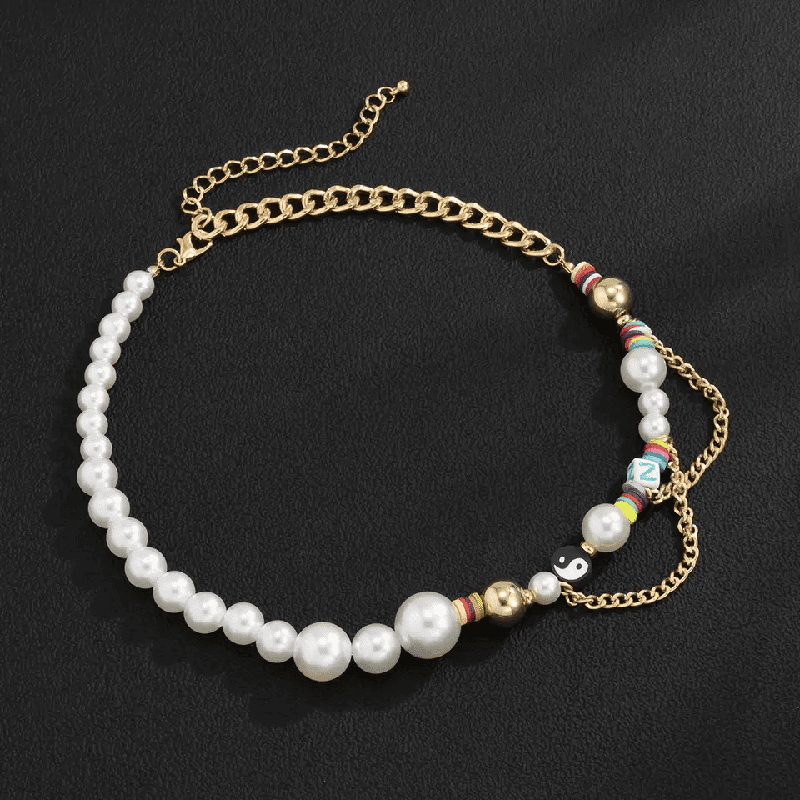 THE MEN THING Pearl / Bead Necklace DARE TO WEAR PEARL -  Pearl Necklace for Men - Half Pearl Half Gold Toned Chain Necklace for Mens & Boys (21 inch with adjustable cable chain)