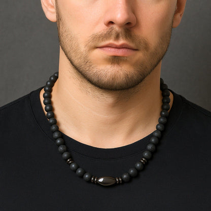 THE MEN THING Pearl / Bead Necklace FENRIK - 8mm Beads Necklace with Natural Stone Mens & Boys (19-21 inch with adjustable cable chain)