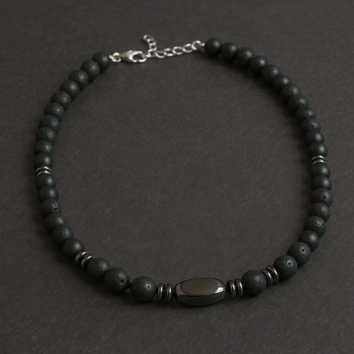 THE MEN THING Pearl / Bead Necklace FENRIK - 8mm Beads Necklace with Natural Stone Mens & Boys (19-21 inch with adjustable cable chain)