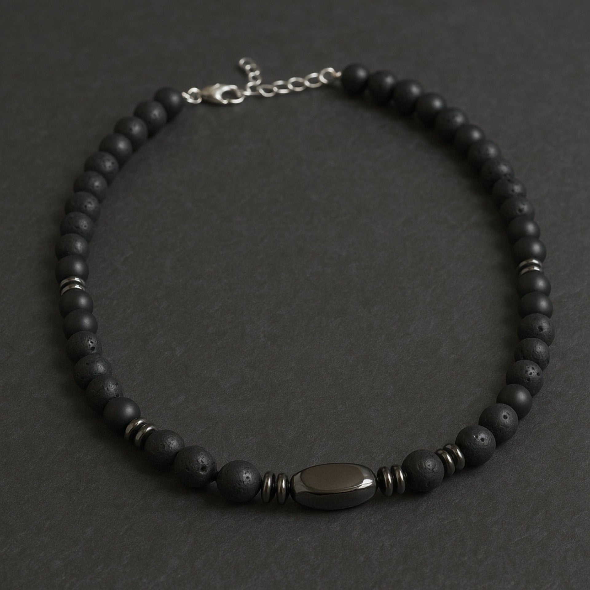 THE MEN THING Pearl / Bead Necklace FENRIK - 8mm Beads Necklace with Natural Stone Mens & Boys (19-21 inch with adjustable cable chain)