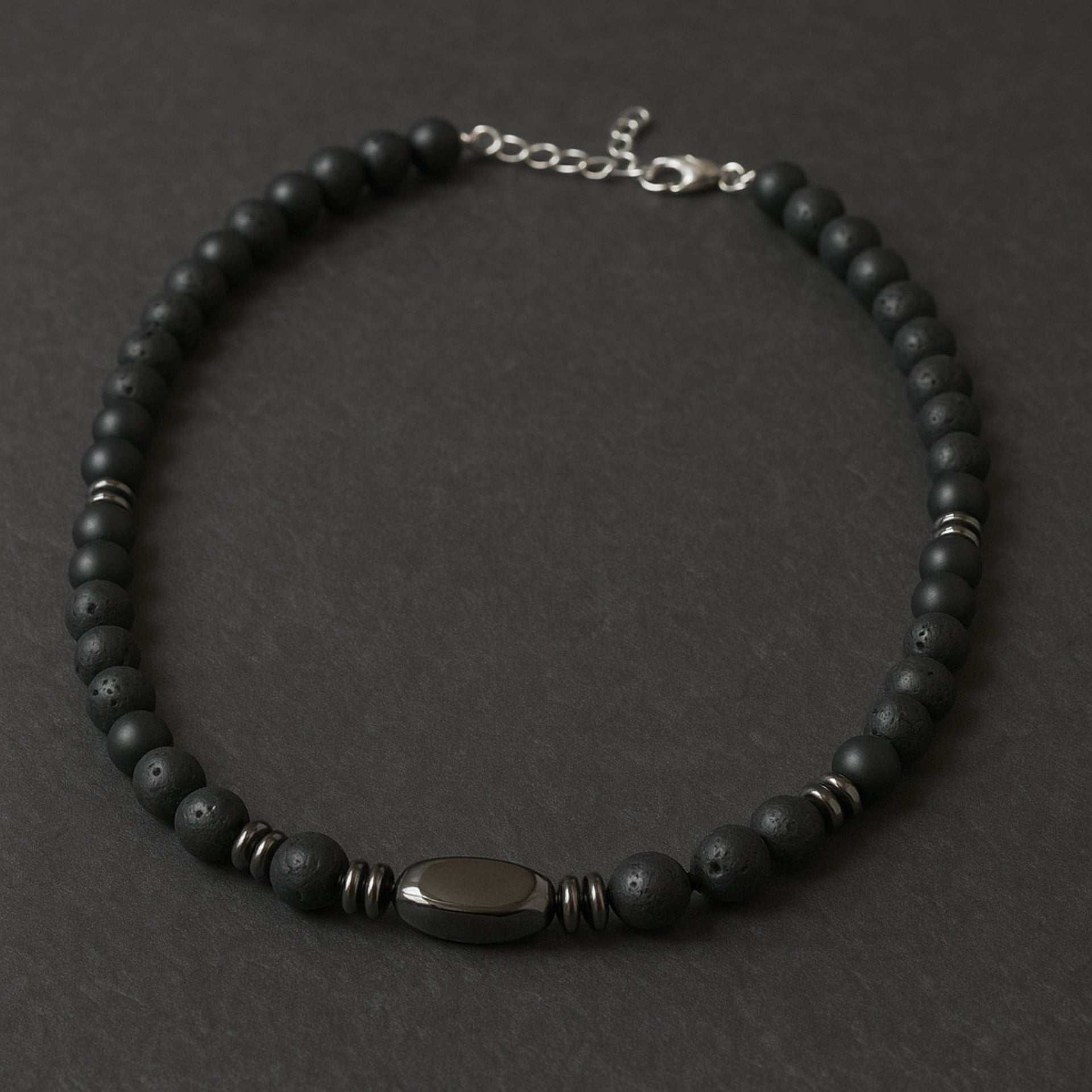 THE MEN THING Pearl / Bead Necklace FENRIK - 8mm Beads Necklace with Natural Stone Mens & Boys (19-21 inch with adjustable cable chain)