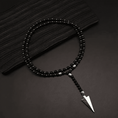 THE MEN THING Pearl / Bead Necklace FLETCH ARROW BLACK - "6"mm Black Matte Onyx Round Beads Arrow Necklace for Men and Boys (36 inch )