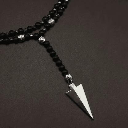 THE MEN THING Pearl / Bead Necklace FLETCH ARROW BLACK - "6"mm Black Matte Onyx Round Beads Arrow Necklace for Men and Boys (36 inch )
