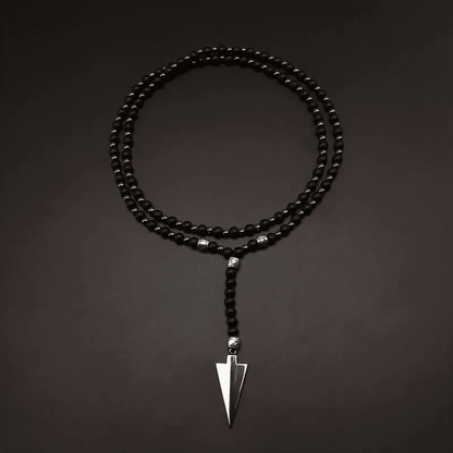 THE MEN THING Pearl / Bead Necklace FLETCH ARROW BLACK - "6"mm Black Matte Onyx Round Beads Arrow Necklace for Men and Boys (36 inch )