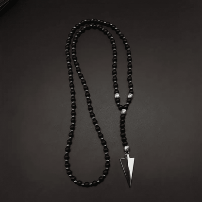 THE MEN THING Pearl / Bead Necklace FLETCH ARROW BLACK - "6"mm Black Matte Onyx Round Beads Arrow Necklace for Men and Boys (36 inch )