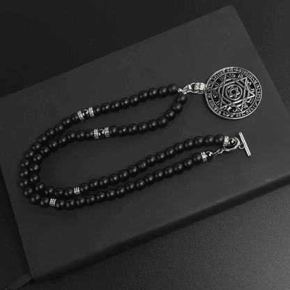 THE MEN THING Pearl / Bead Necklace HEXAGRAM - 8mm Black Natural Onyx Beads Necklace for Men & Boys (24 inch)
