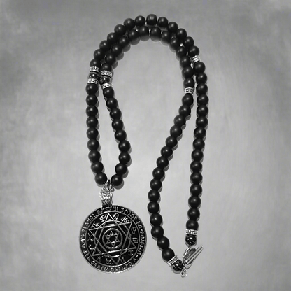 THE MEN THING Pearl / Bead Necklace HEXAGRAM - 8mm Black Natural Onyx Beads Necklace for Men & Boys (24 inch)