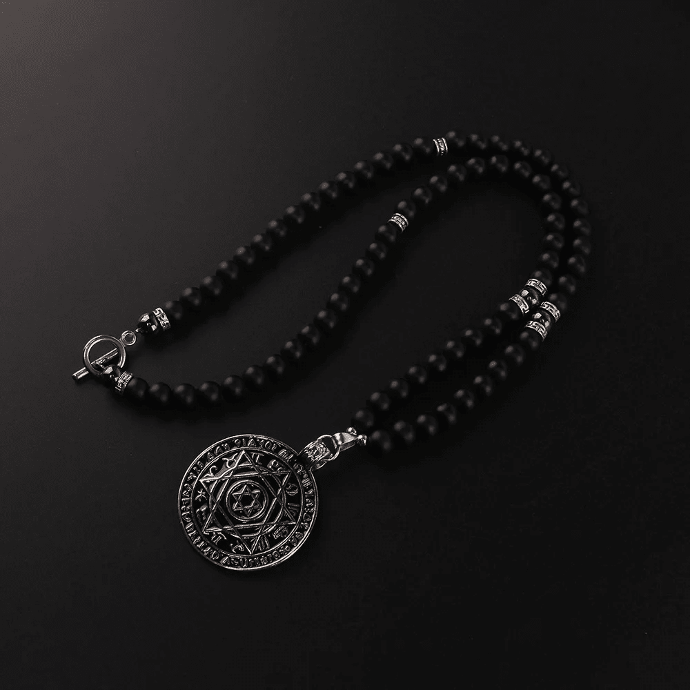 THE MEN THING Pearl / Bead Necklace HEXAGRAM - 8mm Black Natural Onyx Beads Necklace for Men & Boys (24 inch)
