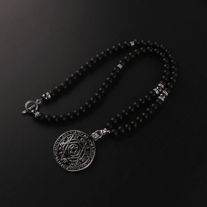 THE MEN THING Pearl / Bead Necklace HEXAGRAM - 8mm Black Natural Onyx Beads Necklace for Men & Boys (24 inch)