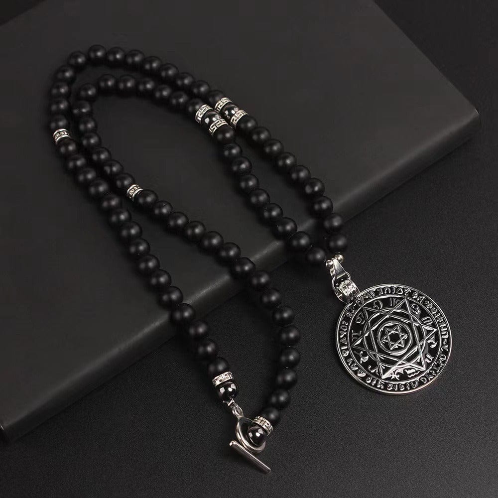 THE MEN THING Pearl / Bead Necklace HEXAGRAM - 8mm Black Natural Onyx Beads Necklace for Men & Boys (24 inch)