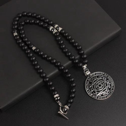 THE MEN THING Pearl / Bead Necklace HEXAGRAM - 8mm Black Natural Onyx Beads Necklace for Men & Boys (24 inch)