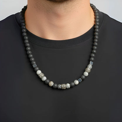 THE MEN THING Pearl / Bead Necklace KAELIX - 8mm Beads Necklace with Natural Stone Mens & Boys (19-21 inch with adjustable cable chain)