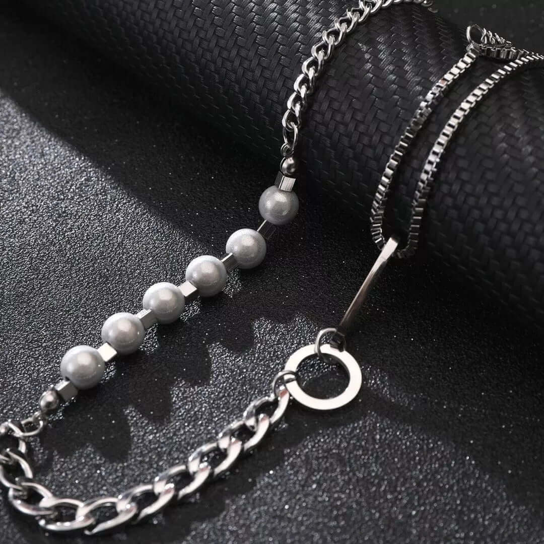 THE MEN THING Pearl / Bead Necklace PEARL RUGGED - Pure Titanium Steel Necklace with 23 inch Cuban Chain for Men & Boys