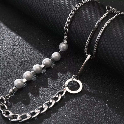 THE MEN THING Pearl / Bead Necklace PEARL RUGGED - Pure Titanium Steel Necklace with 23 inch Cuban Chain for Men & Boys