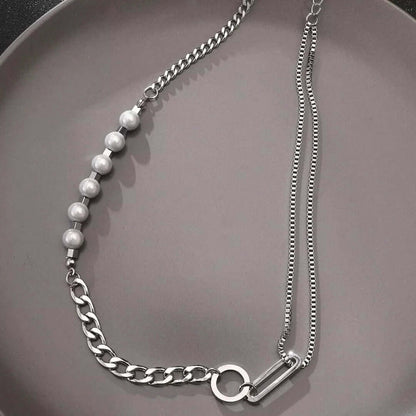 THE MEN THING Pearl / Bead Necklace PEARL RUGGED - Pure Titanium Steel Necklace with 23 inch Cuban Chain for Men & Boys
