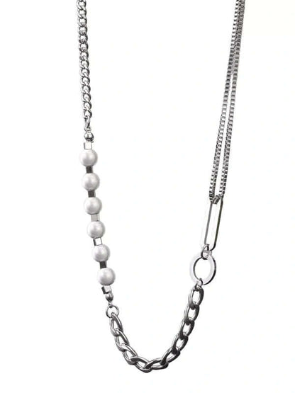 THE MEN THING Pearl / Bead Necklace PEARL RUGGED - Pure Titanium Steel Necklace with 23 inch Cuban Chain for Men & Boys