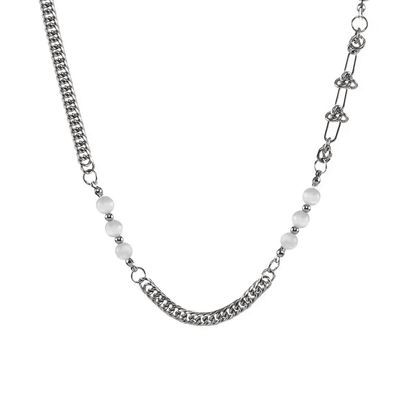 THE MEN THING Pearl / Bead Necklace PEARLIZED AMALGAMATION -  Stylish Trigon Pearl Necklaces Fusioned with Steel Chain for men and boys (22 Inch)
