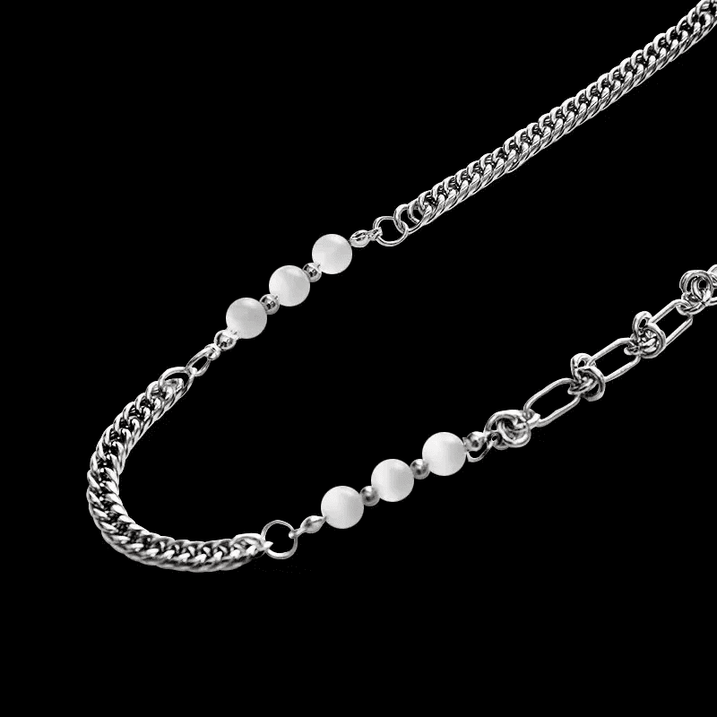 THE MEN THING Pearl / Bead Necklace PEARLIZED AMALGAMATION -  Stylish Trigon Pearl Necklaces Fusioned with Steel Chain for men and boys (22 Inch)