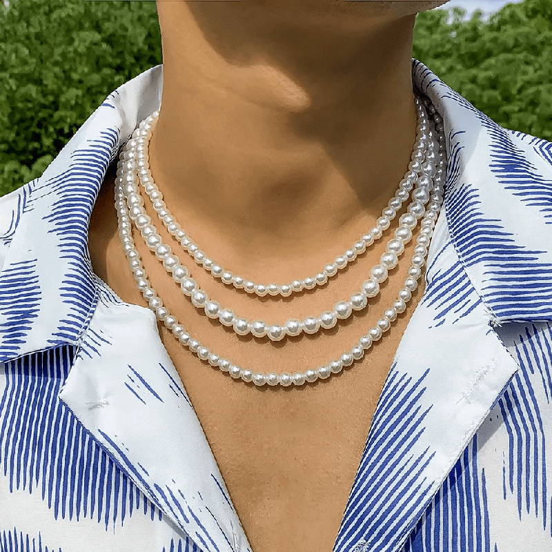 THE MEN THING Pearl / Bead Necklace ROUND PEARL CHOKER  WHITE - Necklace for Men & Boys (16 to 24 Inch) - 1Pc.