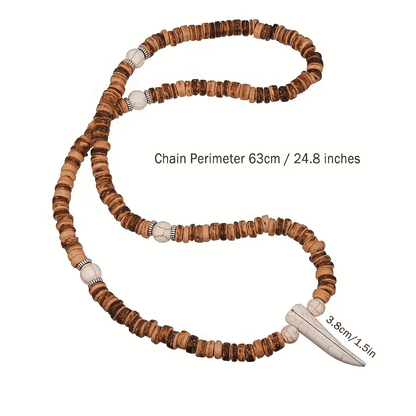 THE MEN THING Pearl / Bead Necklace TRIBAL COCONUT WHITE HORN - Beaded Necklace with stone beads Horn Tooth Pendants for Mens & Boys (24 inch)