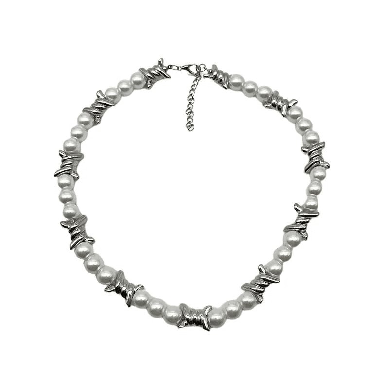 THE MEN THING Pearl / Bead Necklace TWISTED KNOT - Italian Styled Pearl with Twist Metal Knot Choker Necklaces for men and boys (20 Inch)