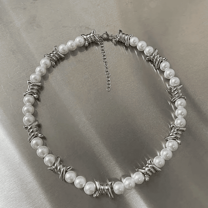 THE MEN THING Pearl / Bead Necklace TWISTED KNOT - Italian Styled Pearl with Twist Metal Knot Choker Necklaces for men and boys (20 Inch)