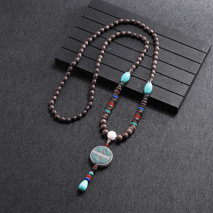 THE MEN THING Pearl / Bead Necklace VERDANT - Stylish Wood Bead Long Necklace with Blue Pendant for Men & Boys  (36 Inch)